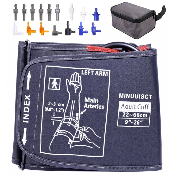 Extra Large Blood Pressure Replacement Cuff Arm, 8.66-25.98 inches BP Cuff Fits All Size Arms, with A Storage Bag and 16 Sizes of Connectors Compatible with Most Blood Pressure Monitors