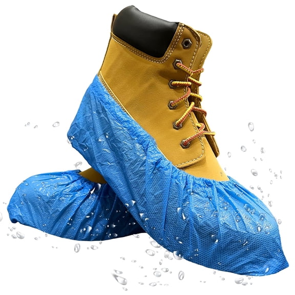 Extra Large Blue Waterproof Disposable Boot and Shoe Covers. Plastic Shoe Covers Disposable. Non-Slip Indoor Booties. 100 Pack