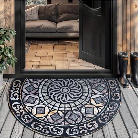 Extra Large Bohemian Doormat, 60x90cm Semi-Circular Non-Slip Rug, Plush Crystal Velvet Luxurious Entryway Mat, Washable Heavy Duty Home Decor, Boho Aesthetic Mat