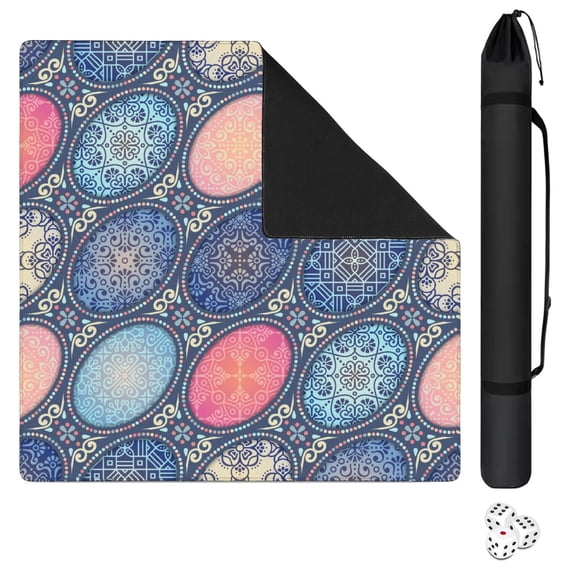 Extra Large Boho Anti-Slip Playing Surface for Mahjong Tables 31.5 Inch Square Rubber Mat with Quiet Design for Card Games and Family Game Nights