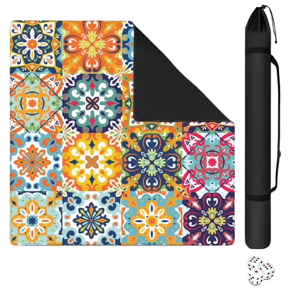 Extra Large Boho Design Mahjong Mat 31.5 Inch Square Rubber Table Cover Features Non-Skid Bottom for Stability and Noise Reduction for Tiles and Cards