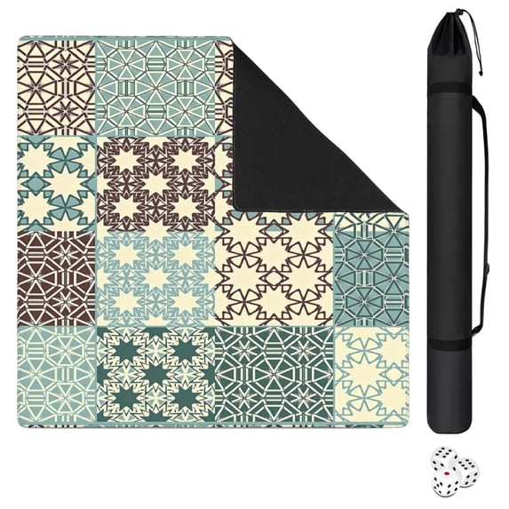 Extra Large Boho Pattern Anti-Slip Playing Surface 31.5 Inch Square Rubber Mahjong Mat with Noise Reduction for Chinese Tiles and Family Game Nights