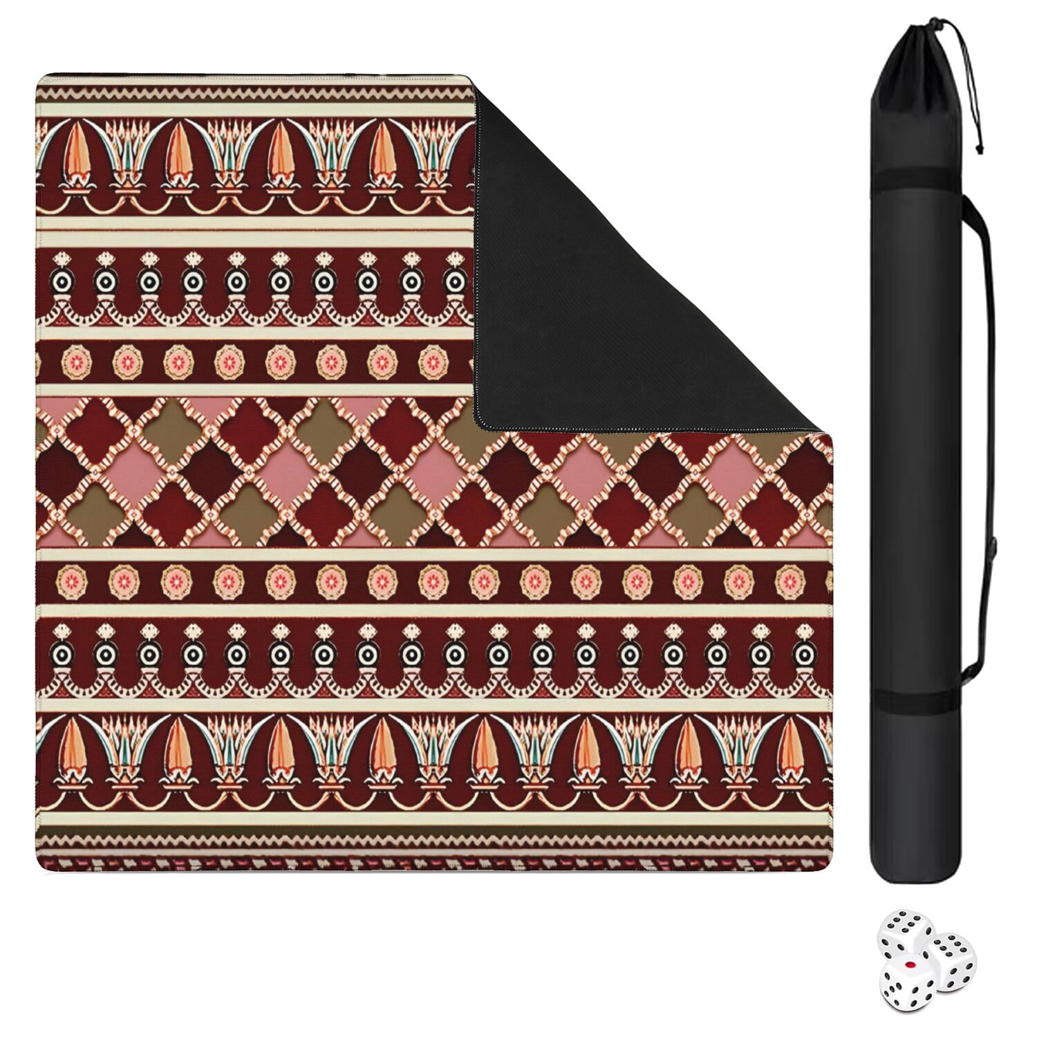Extra Large Boho Pattern Anti-Slip Playing Surface 31.5 Inch Square Rubber Mahjong Mat with Noise Reduction for Chinese Tiles and Family Game Nights