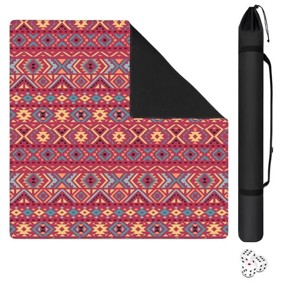Extra Large Boho Pattern Anti-Slip Playing Surface 31.5 Inch Square Rubber Mahjong Mat with Noise Reduction for Chinese Tiles and Family Game Nights