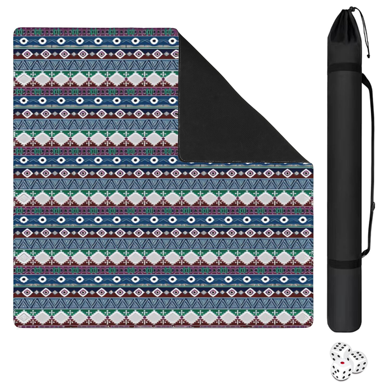 Extra Large Boho Pattern Anti-Slip Playing Surface 31.5 Inch Square Rubber Mahjong Mat with Noise Reduction for Chinese Tiles and Family Game Nights
