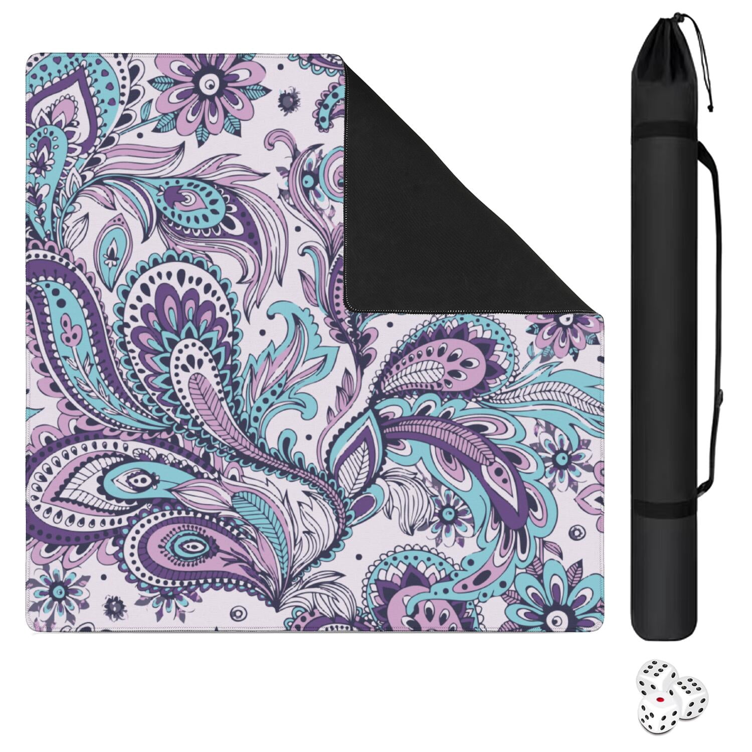 Extra Large Boho Style Anti-Skid Mahjong Mat 31.5 Inch Square Rubber Table Pad with Noise Reduction for Playing Chinese Tiles and Family Entertainment