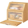 thumbnail image 1 of Extra Large Bread Box with Cutting Board Bamboo Wood Bread Box for Kitchen Counter, Double Layer Large Capacity Bread Storage Bin with Acrylic Wavy Door Panel (Natural), 1 of 9