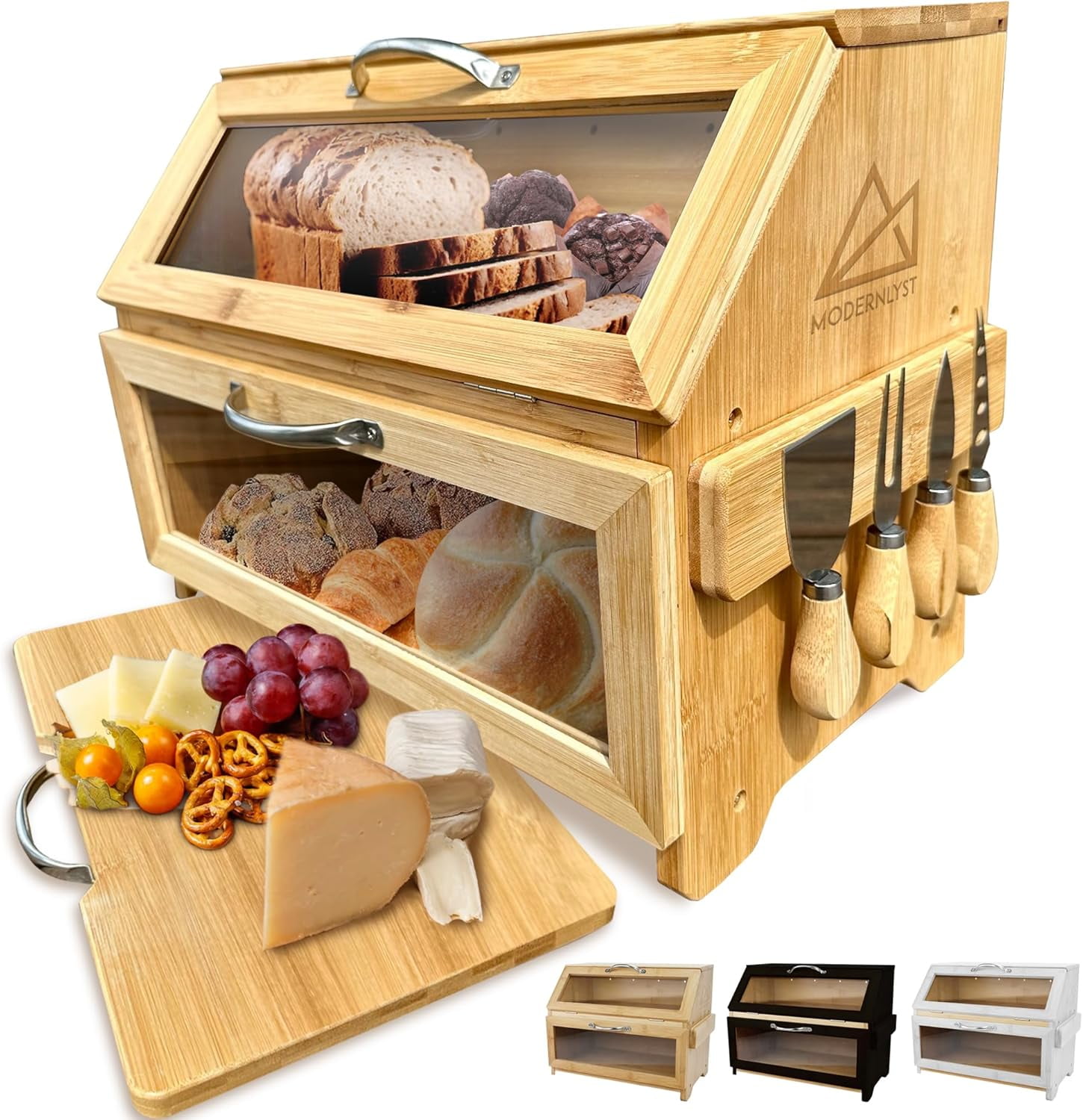Extra Large Bread Box with Cutting Board & Knife Set | 7 Piece Set | Bamboo  Breadbox | Bread Boxes for Kitchen Countertop | Bread Storage Container|  Assembly Required - Walmart.com