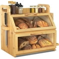 thumbnail image 1 of Extra Large Bread Box, Double Layer Bread Box for Homemade Bread, Bamboo Wooden Bread Storage Container with Tool Holder & Handles & Window, Assembly Required(14.9" x 11" x 15.3") Natural, 1 of 7