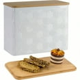 thumbnail image 1 of Extra Large Bread Box For Kitchen Countertop Corner Breadbox For Homemade Bread Metal White Hexagon Stripe Pattern Embossed Storage Container Bin With Bamboo Lid Fits 2 Loaves Of Bread, 1 of 7
