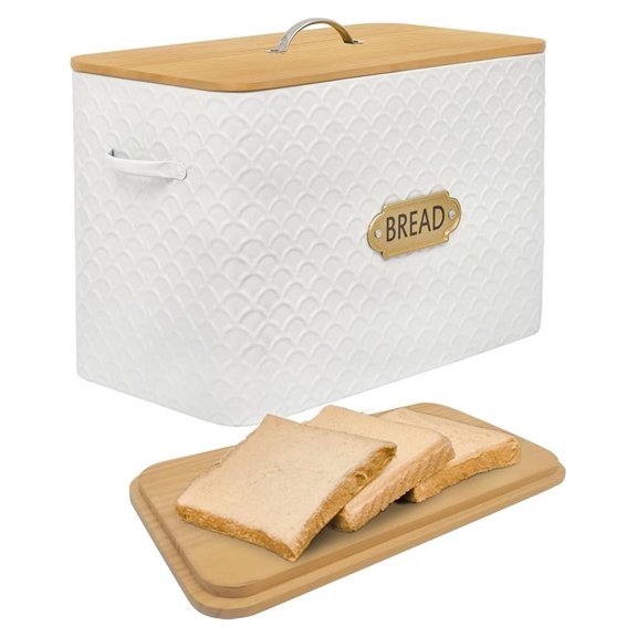 Extra Large Bread Box for Kitchen Countertop - Farmhouse Bread Storage Container Holds 2 Loaves - Vertical Breadbox for Bagels, Rolls, Pastries - White