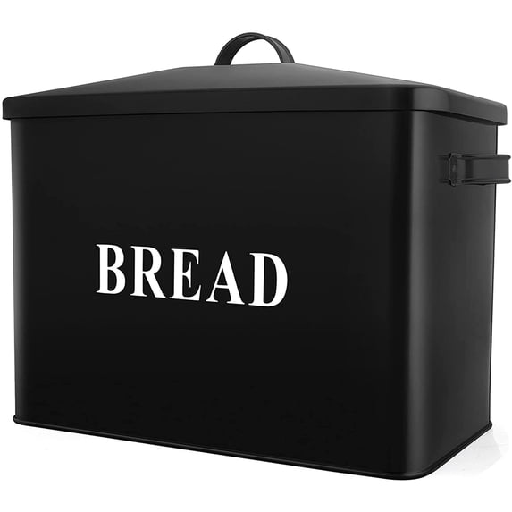 Extra Large Bread Box with Lid, Metal Bread Storage Container for Farmhouse Kitchen Counterto, 13.1” X 11.81” X 7.2” Inches for Holding 2+ Loaves, Indoor & Outdoor Use, Black