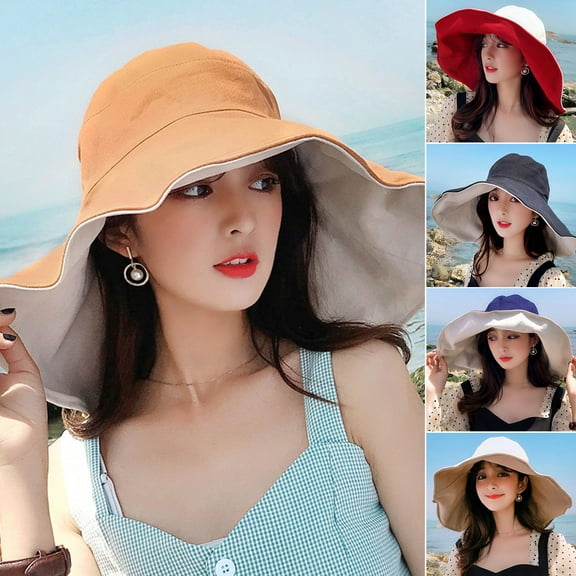 Extra Large Brim Double Layer Fisherman Hat Women Summer Contrast Color Sun Hat Fashion Accessories