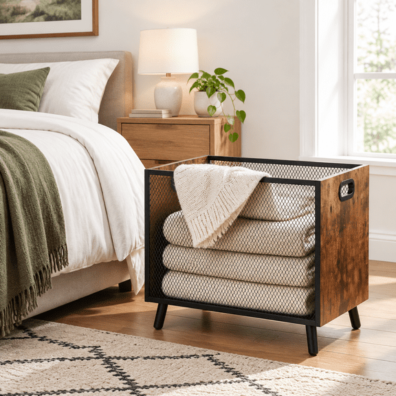 Extra Large Brown Blanket Storage Basket, 21.50 x 16.26 x 2.76 Inches, Multi-Purpose Organizer