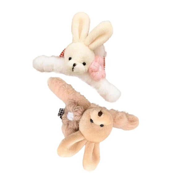 Extra Large Brown Furry Hair Claw Clip for Women - Big Hair Clips for Thick Hair, Plush Rabbit Hair Jaw Clamps for Ponytails, Buns & Daily Updos2pcs