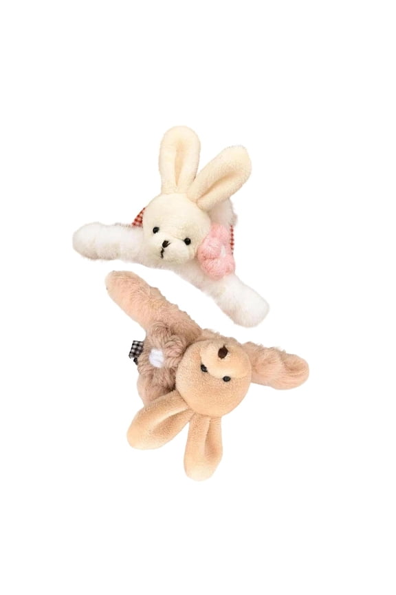 Extra Large Brown Furry Hair Claw Clip for Women - Big Hair Clips for Thick Hair, Plush Rabbit Hair Jaw Clamps for Ponytails, Buns & Daily Updos2pcs