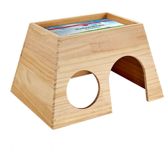 Extra Large Brown Wooden Hideout for Small Animals, Natural Woodland Shelter House for Rabbit, Guinea Pig, Chinchilla Habitat Décor 
