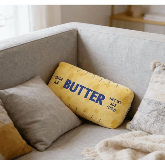 Extra Large Butter Plush Throw Pillow Butter Stick Food Plush Toy Salted Butter Lumbar Pillow Butter Stuffed Animal Food Floor Pillow Novelty Foodie Baking Cushion Case for Bed Sofa Couch Dorm