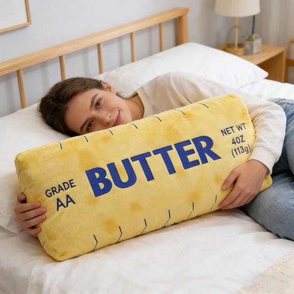 Extra Large Butter Plush Throw Pillows, 31''  Soft Yellow Butter Food Plush, Cute Funny Plushie for Valentine's Day Couple, Food Decorative Stuffed Animal Toys