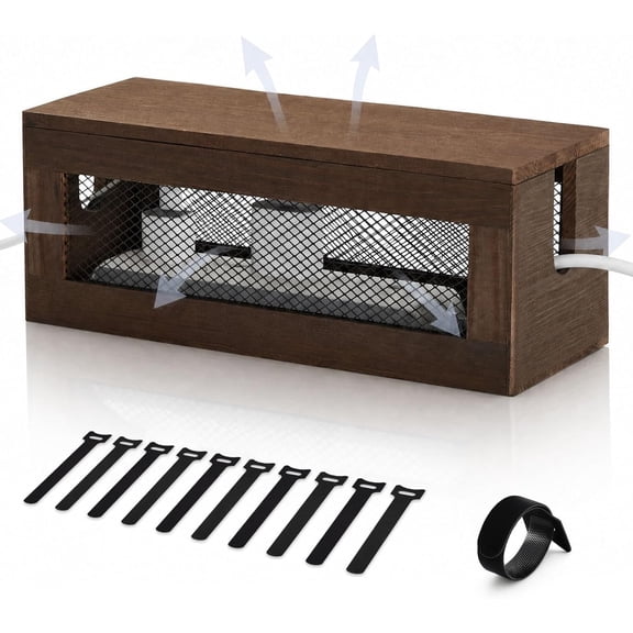 Extra Large Cable Management Box, 16'' Wood Cord Hider Organizer with Ventilation Nets & Organizer for Power Strip, TV Wires & Desk Cable Storage, Magnetic Lid Hide Floor Cables