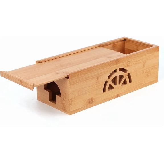 Extra Large Cable Management Box with Lid, Bamboo Cable Box for Cords, Power Strips or Surge Protectors, Hide Loose Wires Behind TVs, Home, Computers, Office Desks by