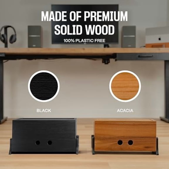 Extra Large Cable Management Box, Wood Cord Hider Box & Organizer for Power Strip, TV Wires & Desk Cable Storage