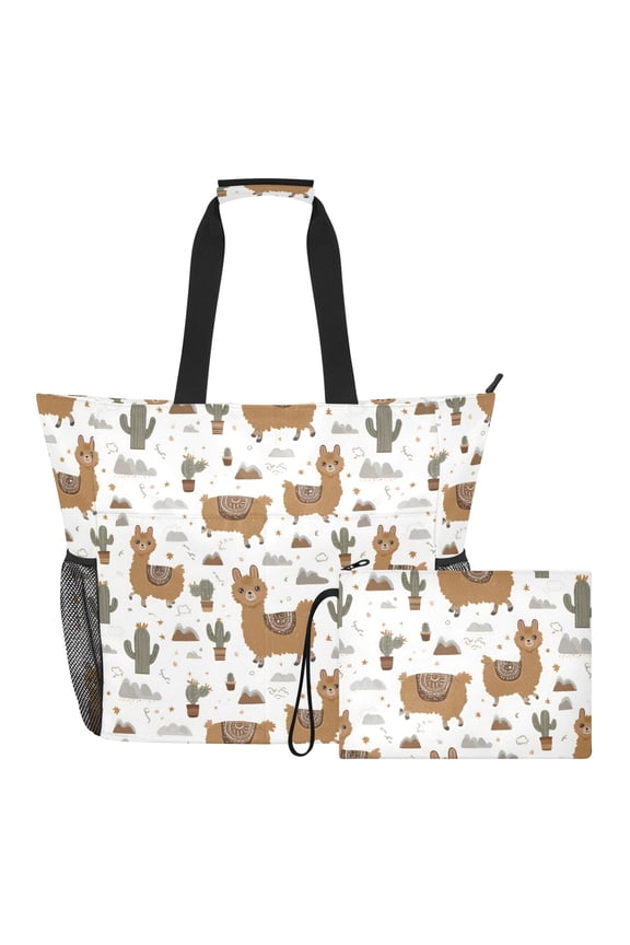Extra Large Cactus Brown Alpaca Beach Bag for Women Waterproof Tote with Zipper Pockets