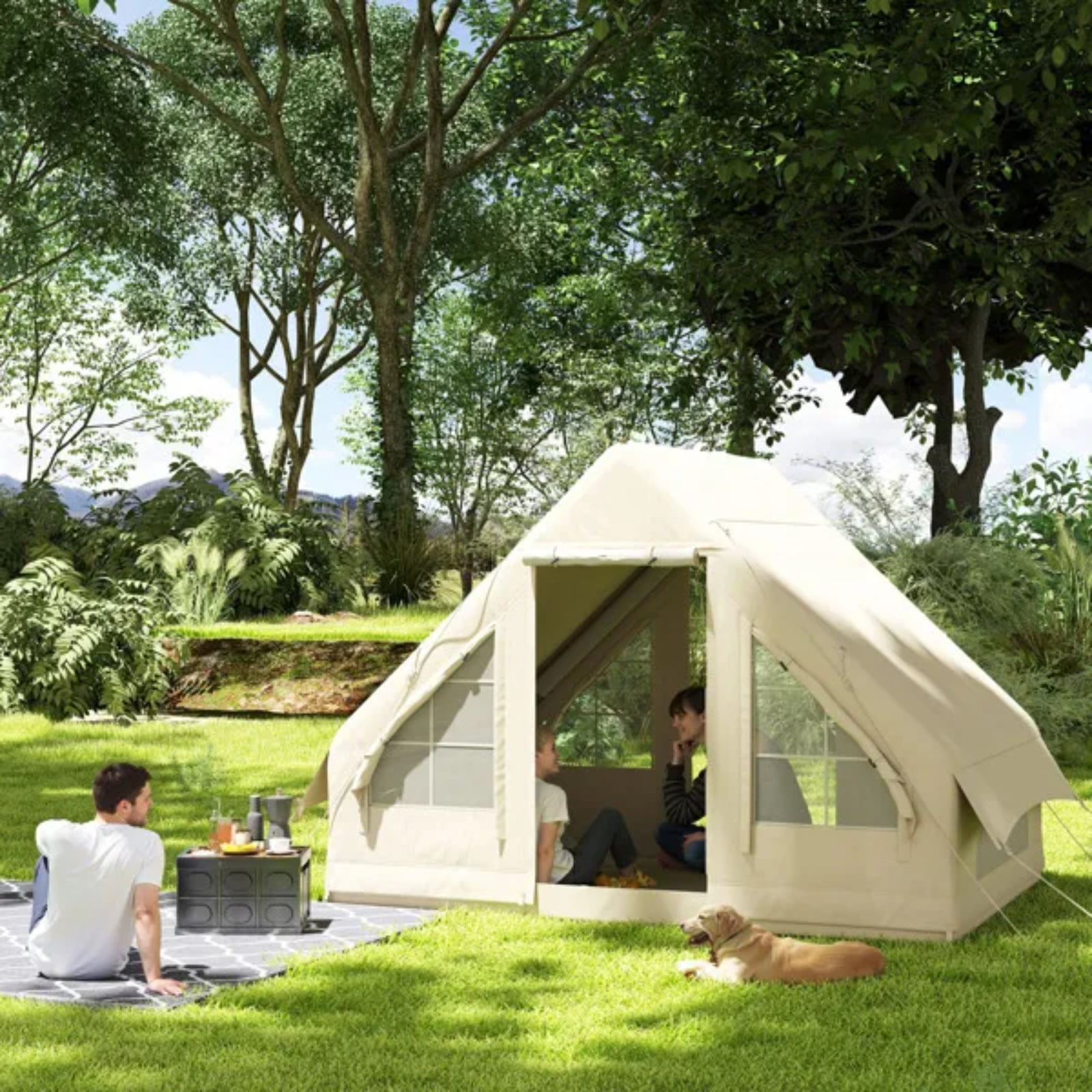 Extra Large Camping Tent, Level 4 Windproof, Waterproof, Easy To Set Up and Transport, 420D Oxford Cloth, with Carry Bag, Suitable for Camping, Picnic, Hunting, Fishing Beige 3 Person Tent