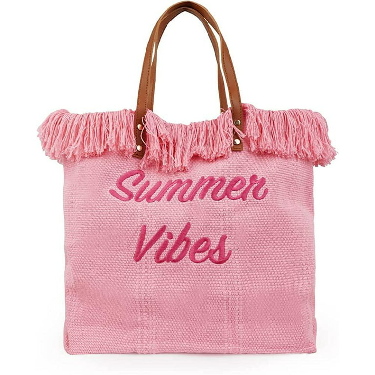 Alphabet Bags Everything Oversized Canvas Tote Bags | Natural & Pink