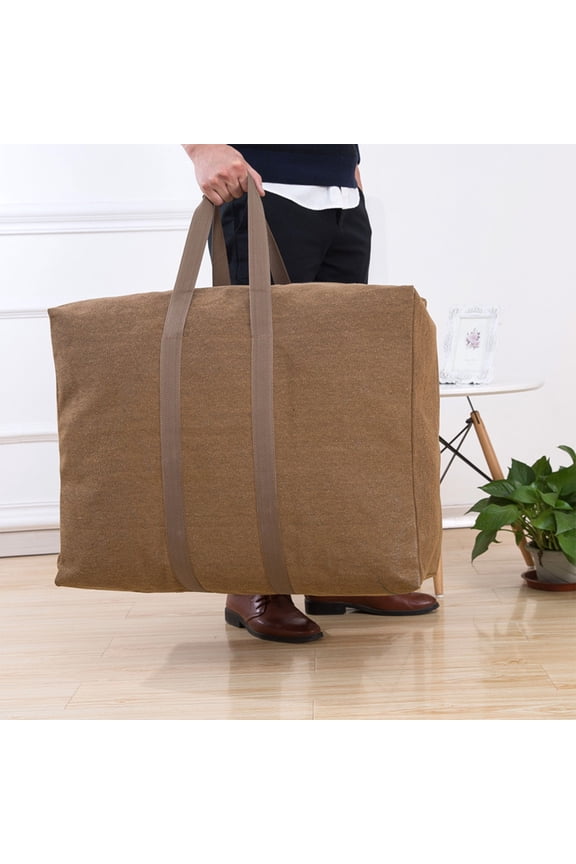 Extra Large Canvas Drawstring Storage Bag - Heavy Duty Laundry Duffle for Blankets Comforters Clothes, Damp Proof Travel Suitcase Organizer, Foldable Multipurpose Home Use
