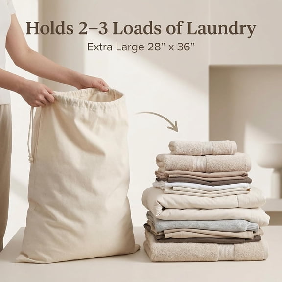 Extra Large Canvas Laundry Bag 28x36 Inches, Heavy Duty 100% Cotton Drawstring Laundry Sack — Machine Washable Reusable Hamper Liner for College Dorm, Apartment & Home Use (1 Pack)