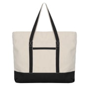 Extra Large Zippered Canvas Tote Bag, 22 Inch, Organic Cotton - Black