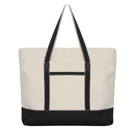 Extra Large Zippered Canvas Tote Bag, 22 Inch, Organic Cotton - Black