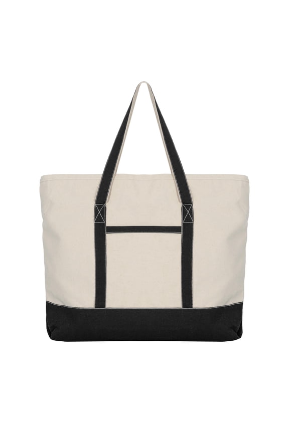 Extra Large Zippered Canvas Tote Bag, 22 Inch, Organic Cotton - Black