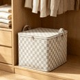 thumbnail image 1 of Extra Large Capacity Checkered Storage Box, Foldable Moving Organizer Bins with Handle Zipper, House Clothes Storage Container for Blanket Pillows Quilts Bedding 110L, 1 of 3