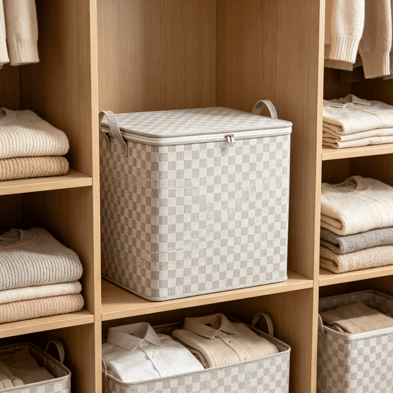 Extra Large Capacity Checkered Storage Box, Foldable Moving Organizer Bins with Handle Zipper, House Clothes Storage Container for Blanket Pillows Quilts Bedding 150L