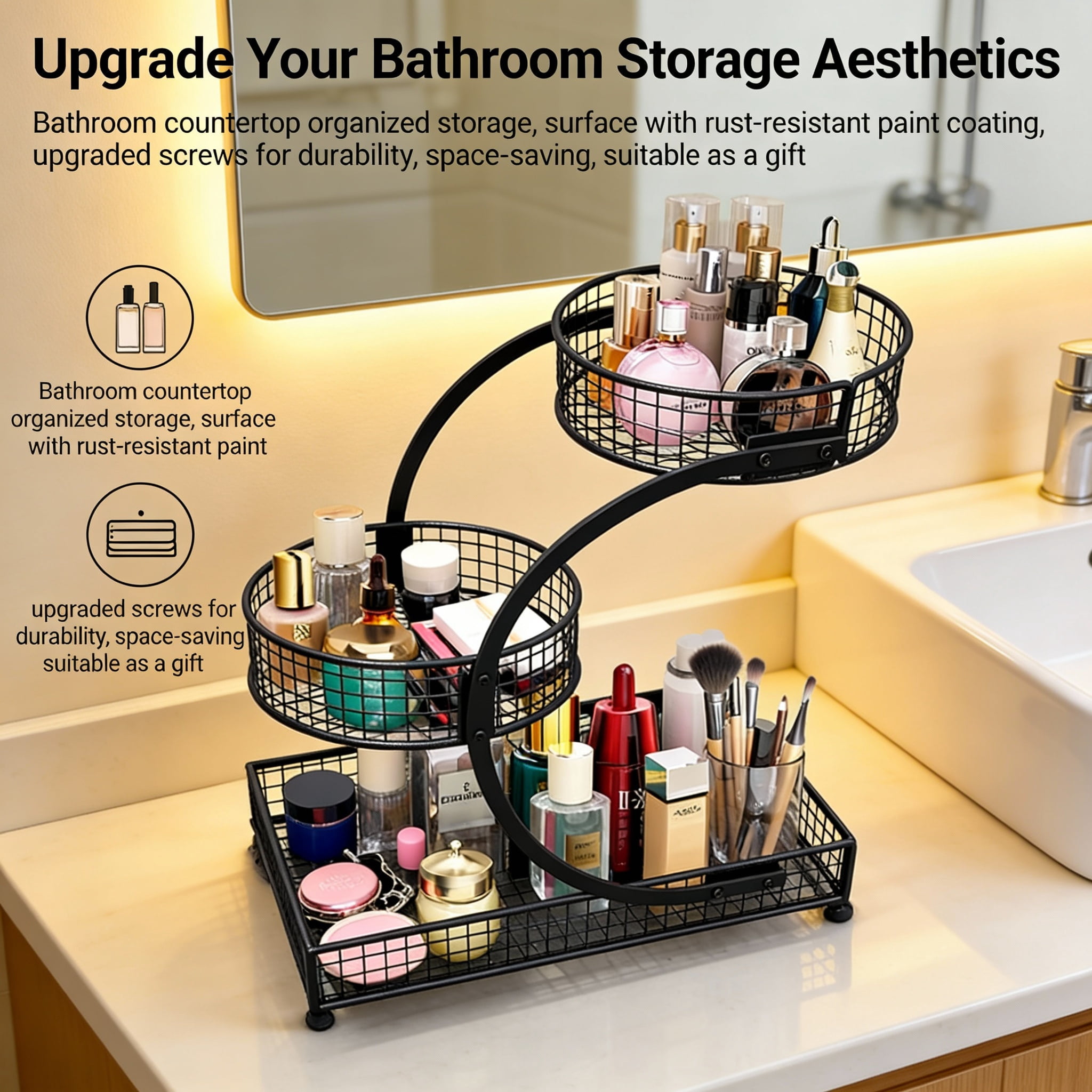 Extra Large Capacity Wrought Iron Cosmetic Storage Basket Polished ...