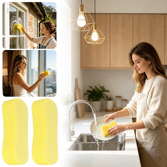 Extra Large Car Wash Sponge 2-Pack, Cellulose Absorbent Sponge for Auto, Glass, and Bathroom, High-Density and Non-Scratch, Reusable Cleaning Sponge