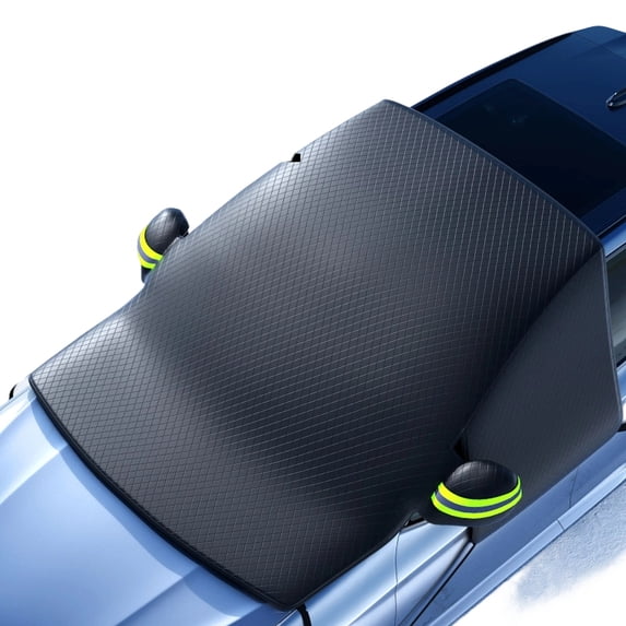 Extra Large Car Windshield Snow Cover with Magnetic Side & Mirror Protectors - Universal Winter Frost Protection for Automotive Windshields, Waterproof and Easy to Install,Black