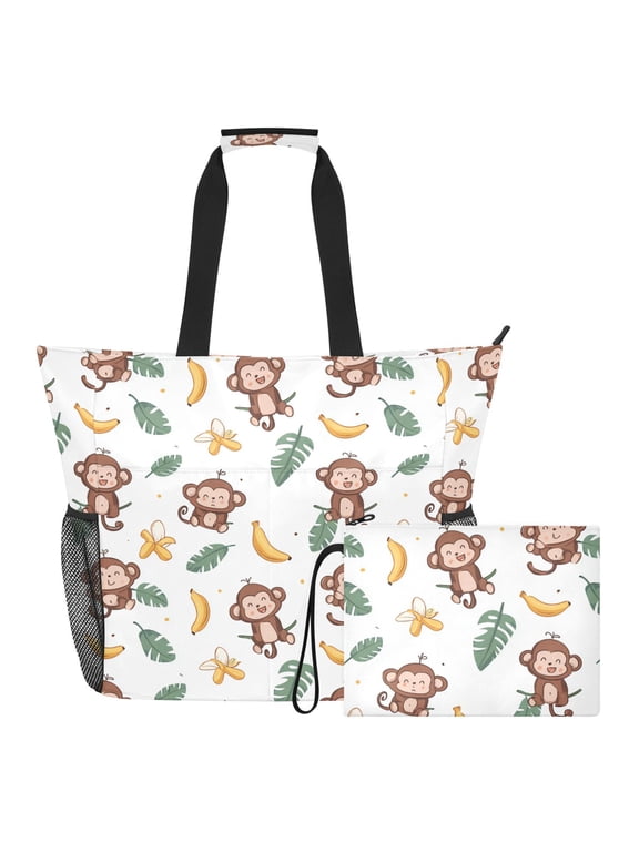 Extra Large Cartoon Monkey Beach Bag for Women Waterproof Tote with Zipper Pockets