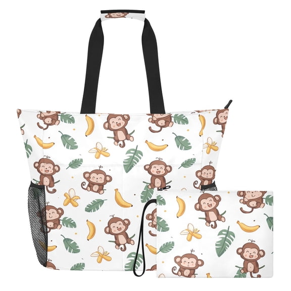 Extra Large Cartoon Monkey Beach Bag for Women Waterproof Tote with Zipper Pockets