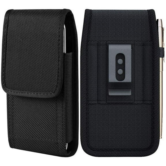 Extra Large Case-On Ballistic Nylon Vertical Belt Pouch for Phones with 6.5 inch and Above Screen Size - Black