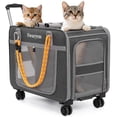 thumbnail image 1 of Extra Large Cat Carrier for 2 Cats with Wheels, 24" X 15" X 17" Dual-Compartment Cat Car Travel Carrier, Breathable Rolling Dog Carriers for Small Dogs with Zipper Locks, Light Gray, 1 of 10