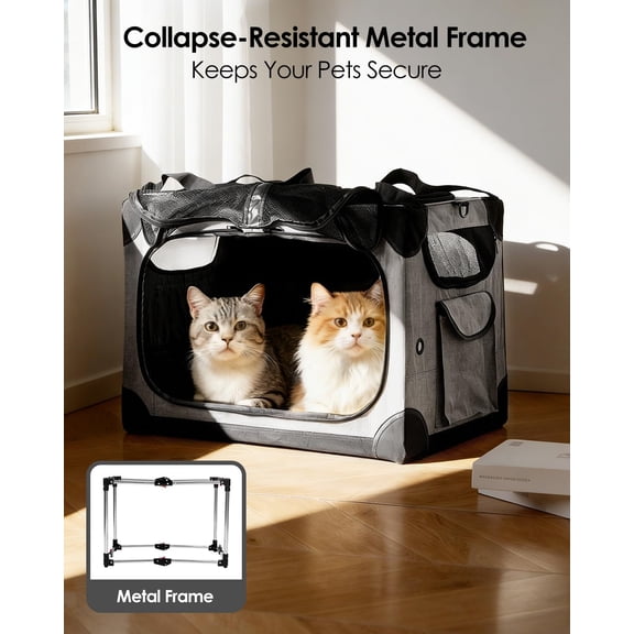 Extra Large Cat Carrier for 2 Cats, XL with Removable Divider, Foldable Soft-Sided Pet Carrier with Storage Tote, Portable Travel Crate for Large Cats, for Car & Home Use, 24" x 17" x 17"