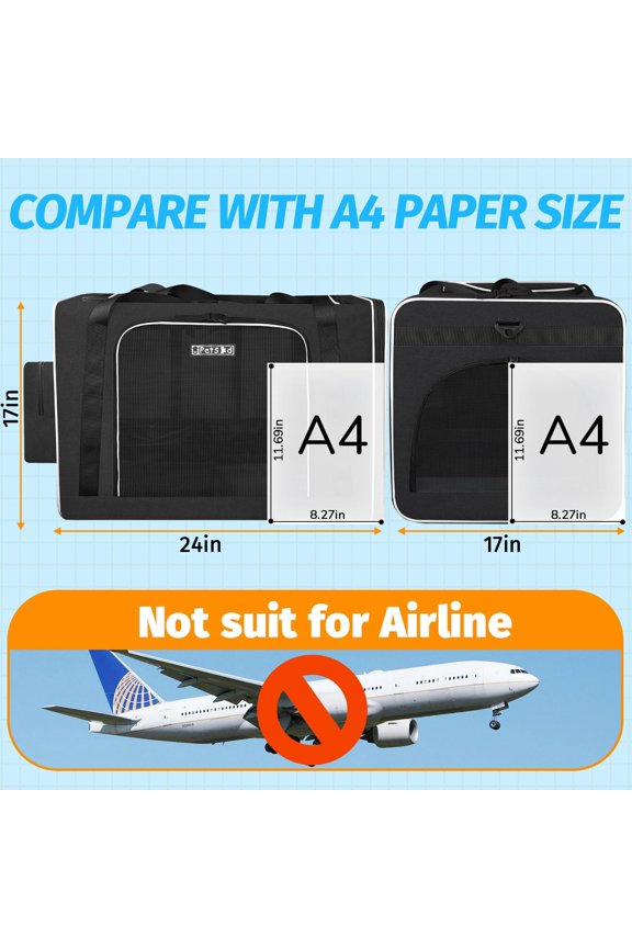 Extra Large Cat Carrier with Litter Box 24"x17"x17" for Medium Large Cat or 2 Small Cats, Collapsible Soft Sided Pet Carrier for Car Travel with Lockable Safety Zippers(Black)