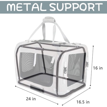 Extra Large Cat Carrier Soft Sided, Portable Small Dog Carrier for 2 Cats, 24"x16.5"x16" Car Travel Folding Comfortable Design with Bowl, Grey