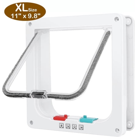 Extra Large Cat Door for Interior Exterior Doors (Outer Size 11" x 9.8"), 4 Way Locking Weatherproof Doggie Door for Cats Samll Dogs (White)