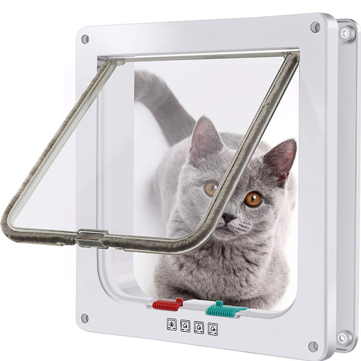 Extra Large Cat Door Pet Door for Cats White 4Way Locking Cat Door for