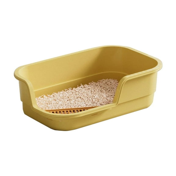 Extra Large Cat Litter Box (ABS Material), Low Entry Senior Litter Pen for Geriatric Kitty Big Cats, Jumbo Pet Safe Litter Boxes Tray for Indoor Pets Potty (Yellow, 16.57" L x 11.02" W)