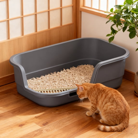 Open Tray Box Extra Large Cat Litter Box, Semi Enclosed Litter Tray with High Sides ...